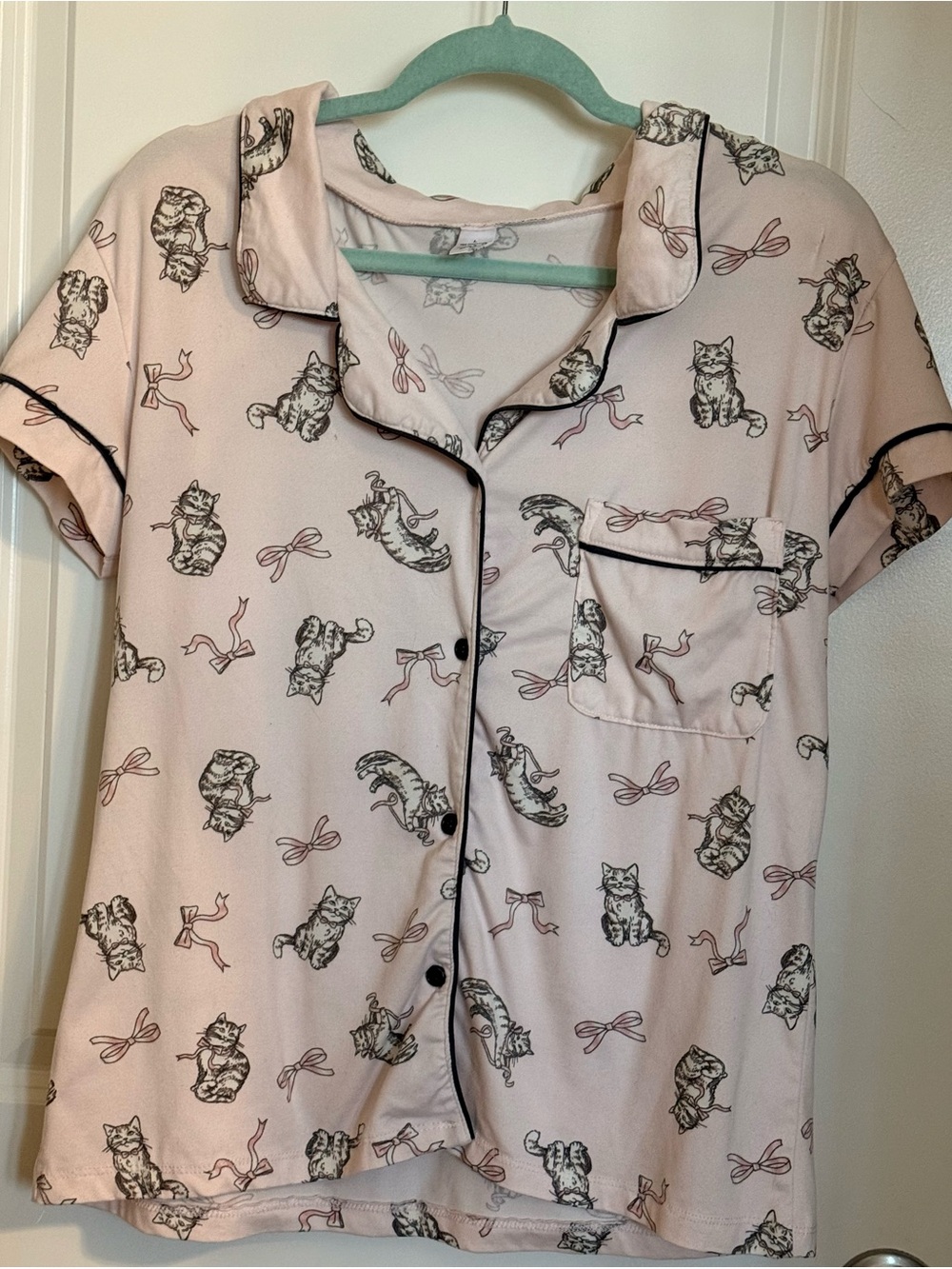 Women’s Cute Pink Cat Pajama Top Size Large
